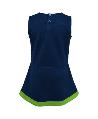Little Girls Navy Seattle Seahawks Two-Piece Cheer Captain Jumper Dress with Bloomers Set