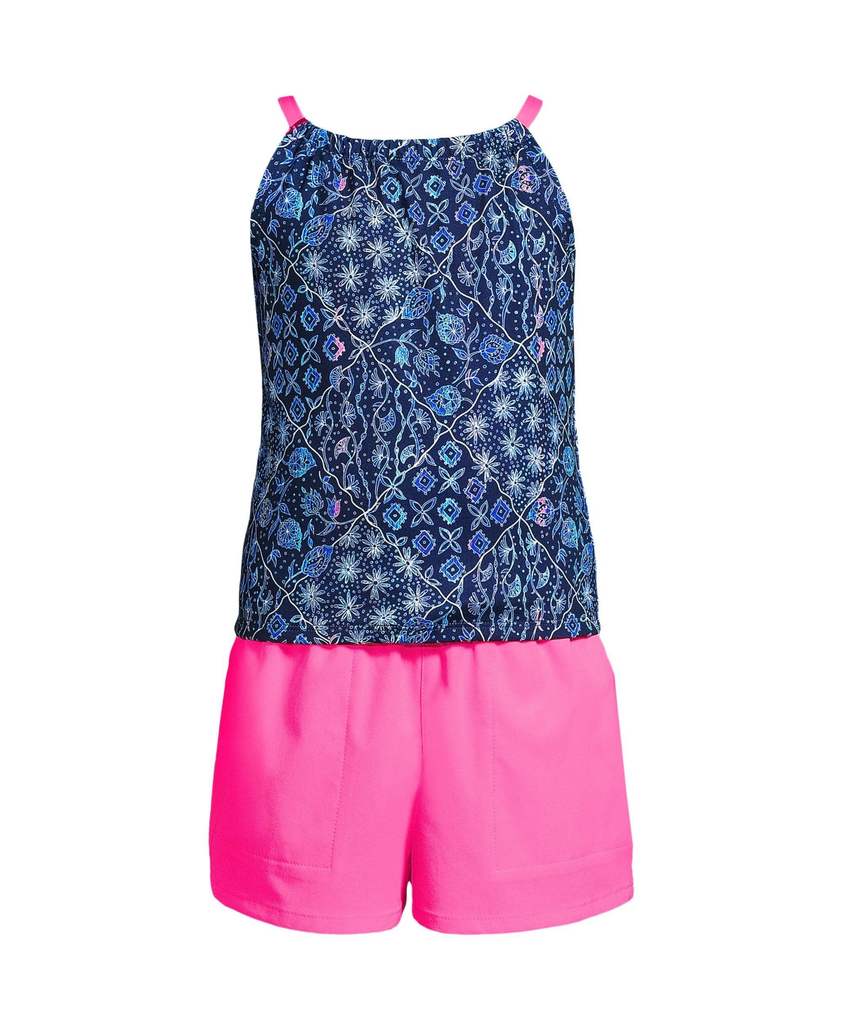 Lands' End Girls Chlorine Resistant Tankini Top Woven Short Set -multi floral mix