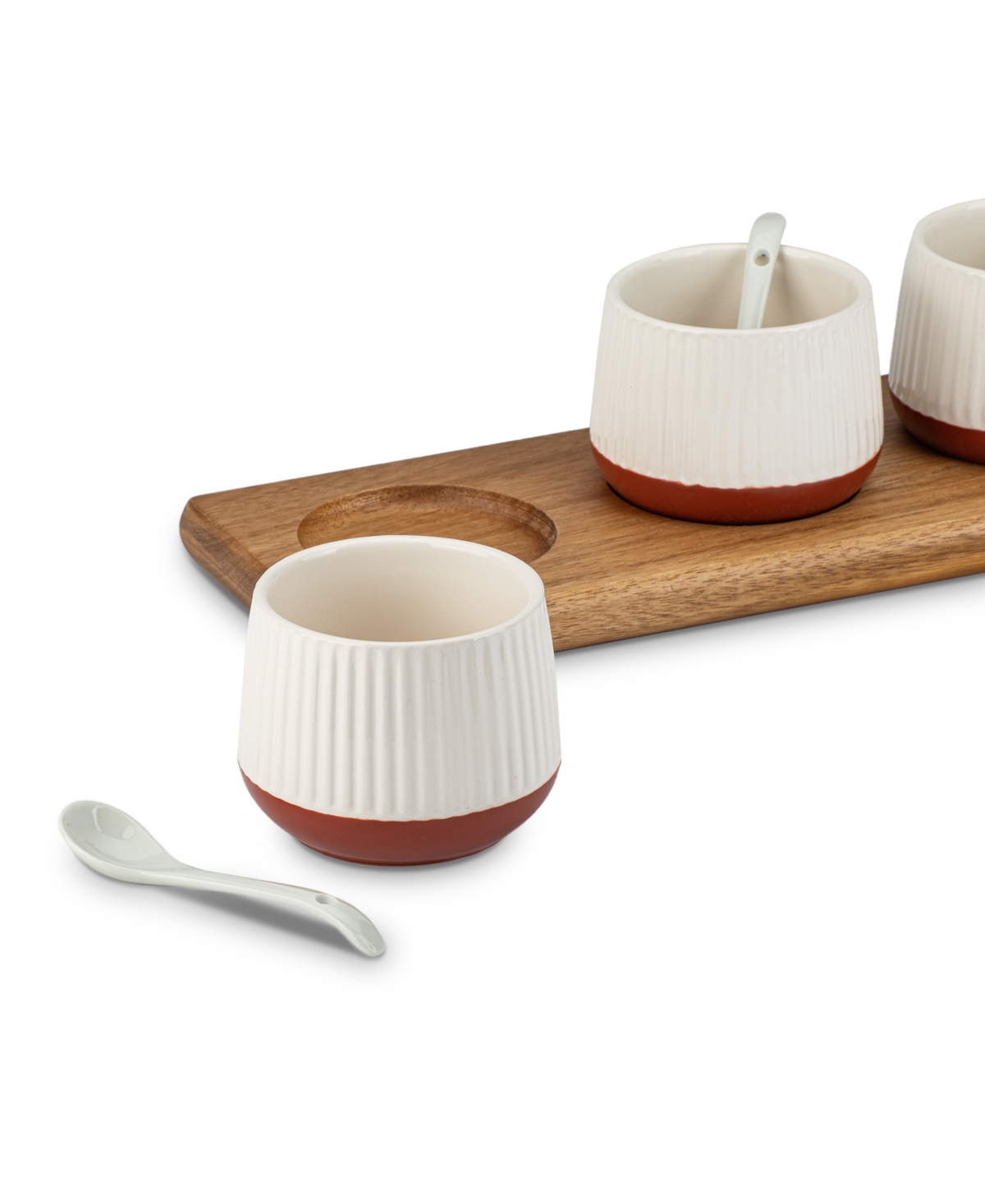 Shop Thirstystone Condiment Bowl With Wooden Board, Set Of 3 In White,brown