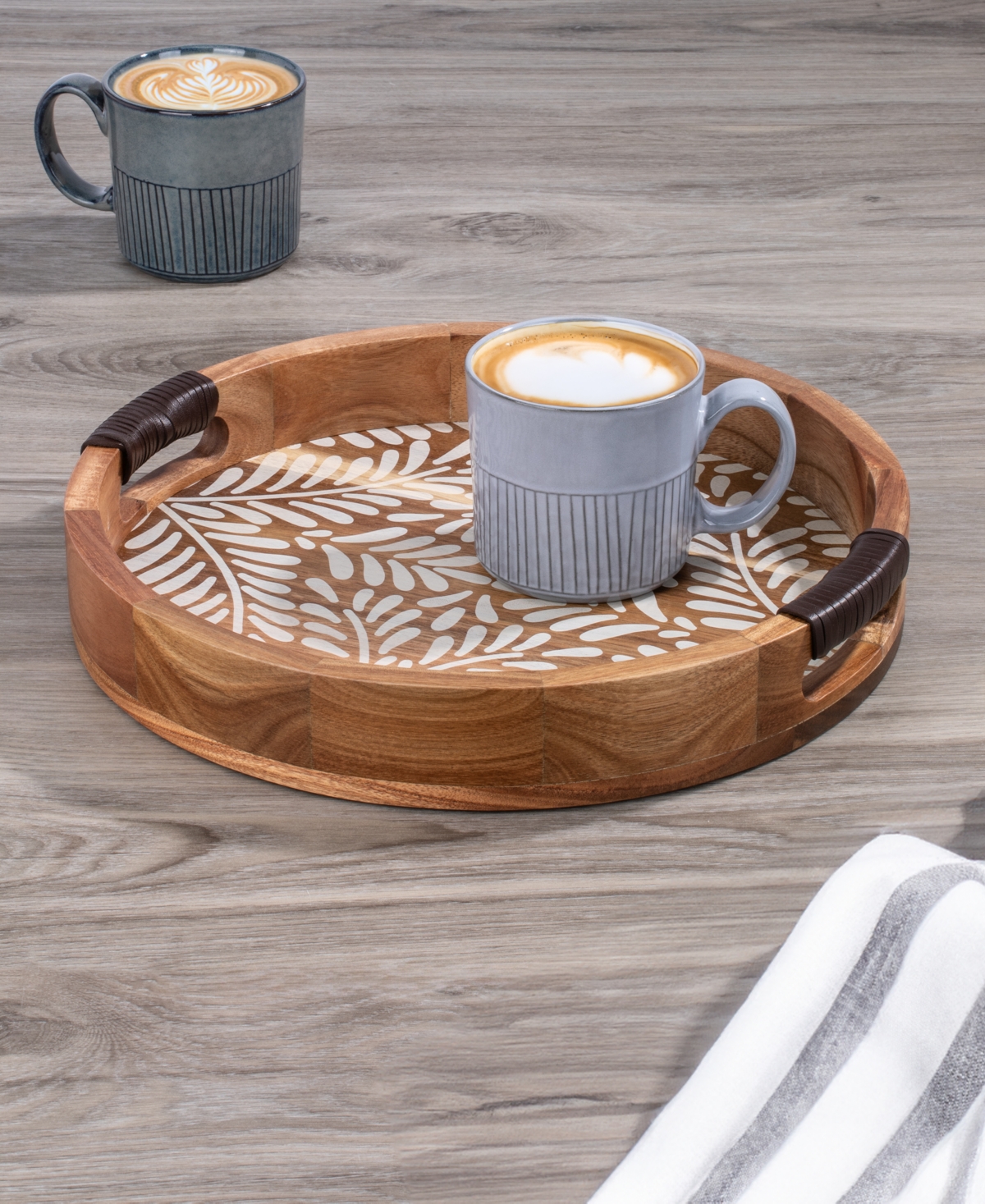 Shop Thirstystone Round Acacia Wood Tray In Brown