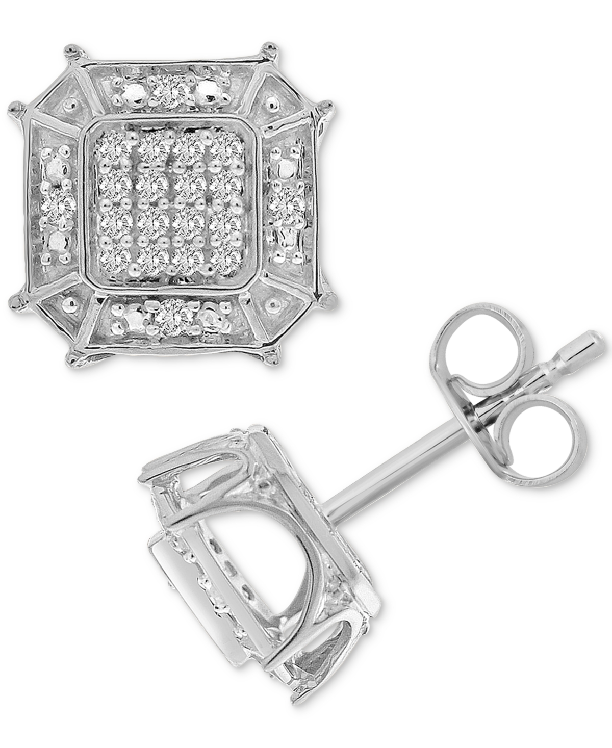 Macy's Men's Diamond Hexagon Halo Cluster Stud Earrings (1/6 Ct. T.w.) In 10k White Gold