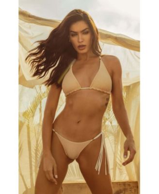 Women's Crinkle Lurex Reversible Scrunch Tie Side Bikini Bottom