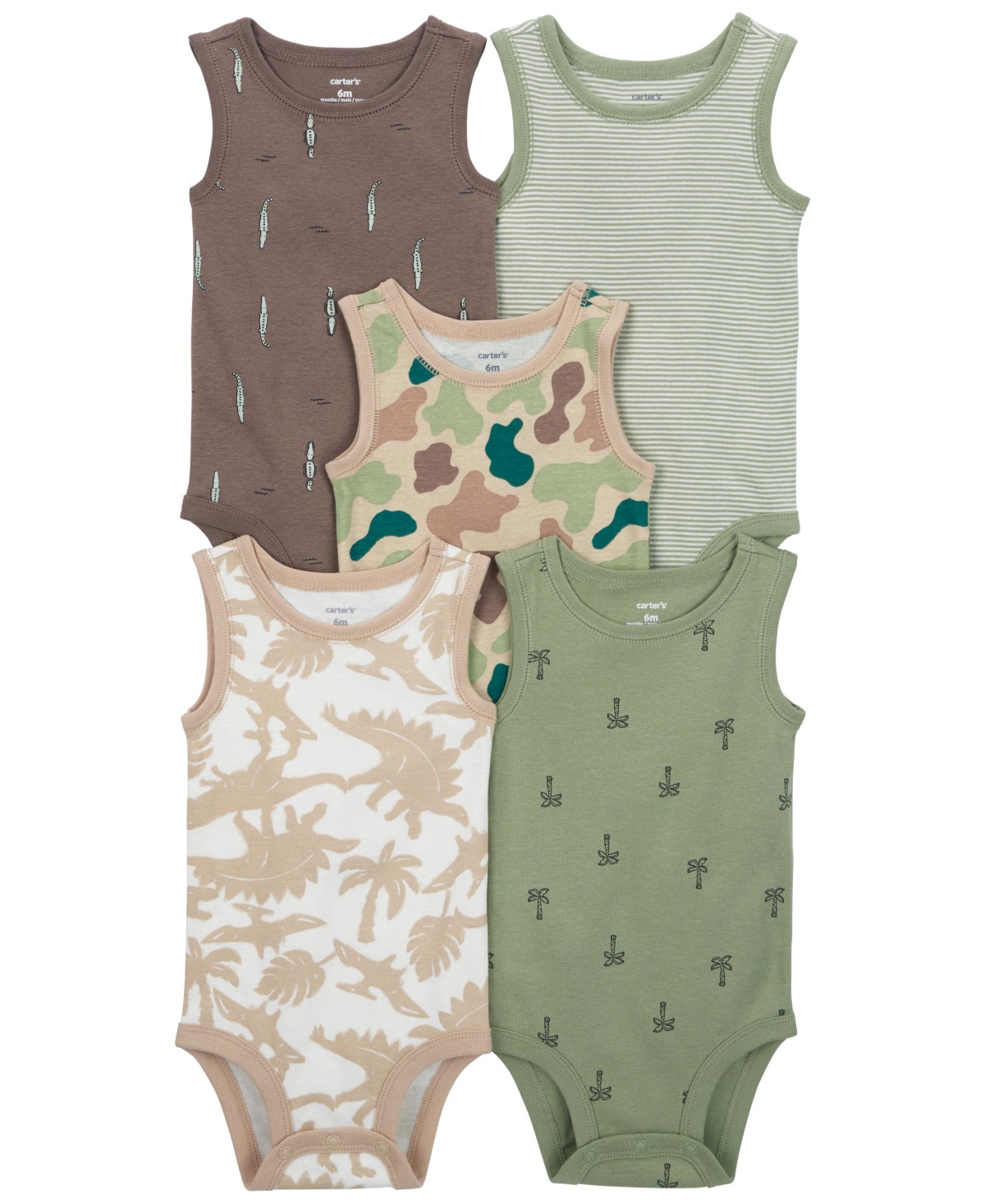 Shop Carter's Baby 5 Pack Dinosaur Sleeveless Bodysuits In Multi