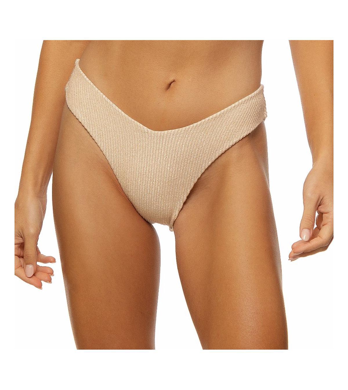 Guria Beachwear Women's Crinkle Lurex Reversible V Front Classic Bikini Bottom - Off-white