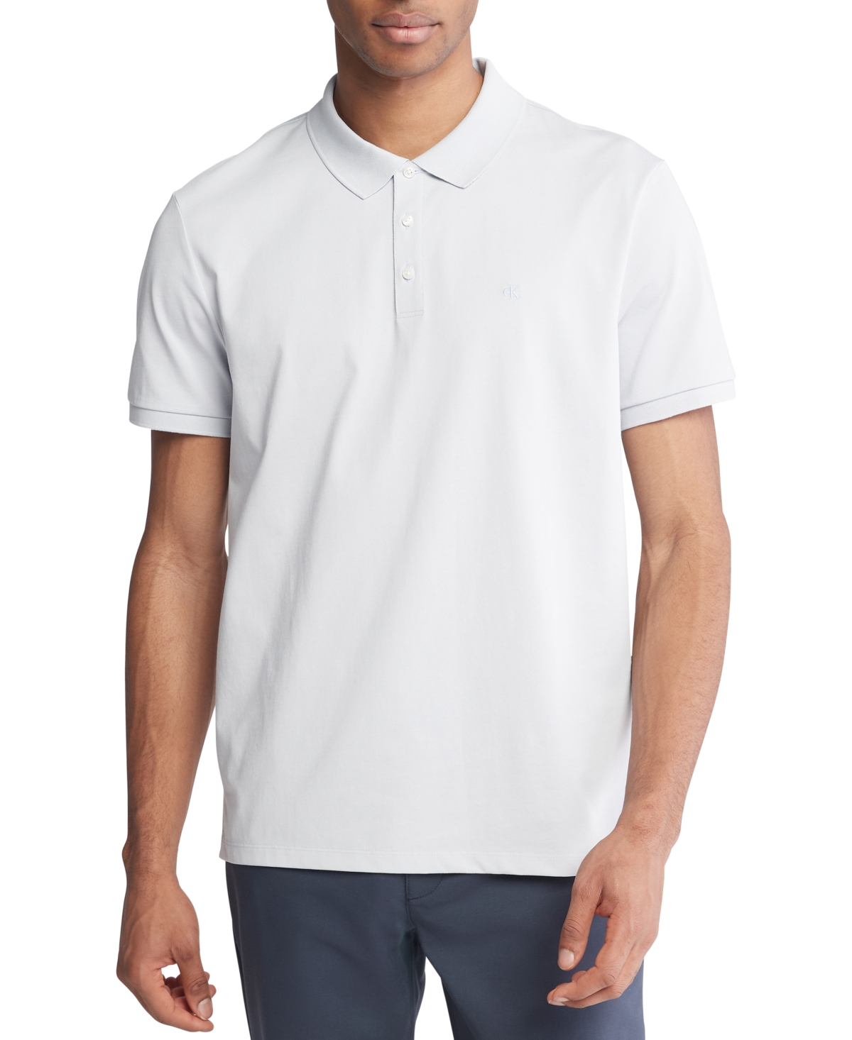 Calvin Klein Men's Regular-fit Smooth Cotton Monogram Logo Polo Shirt In Arctic Ice