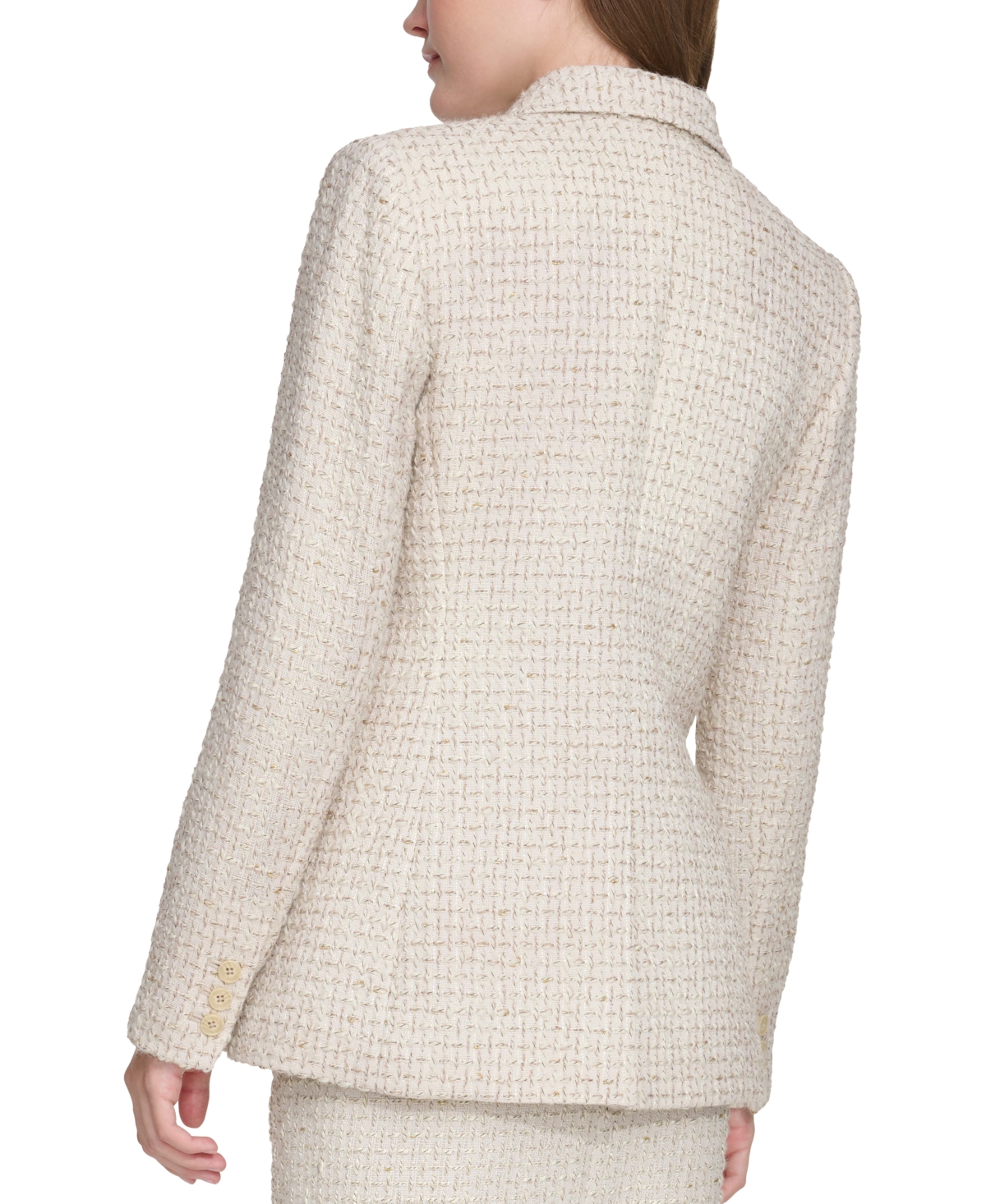 Shop Calvin Klein Petite Patch-pocket Tonal Tweed Blazer In Nomad Multi