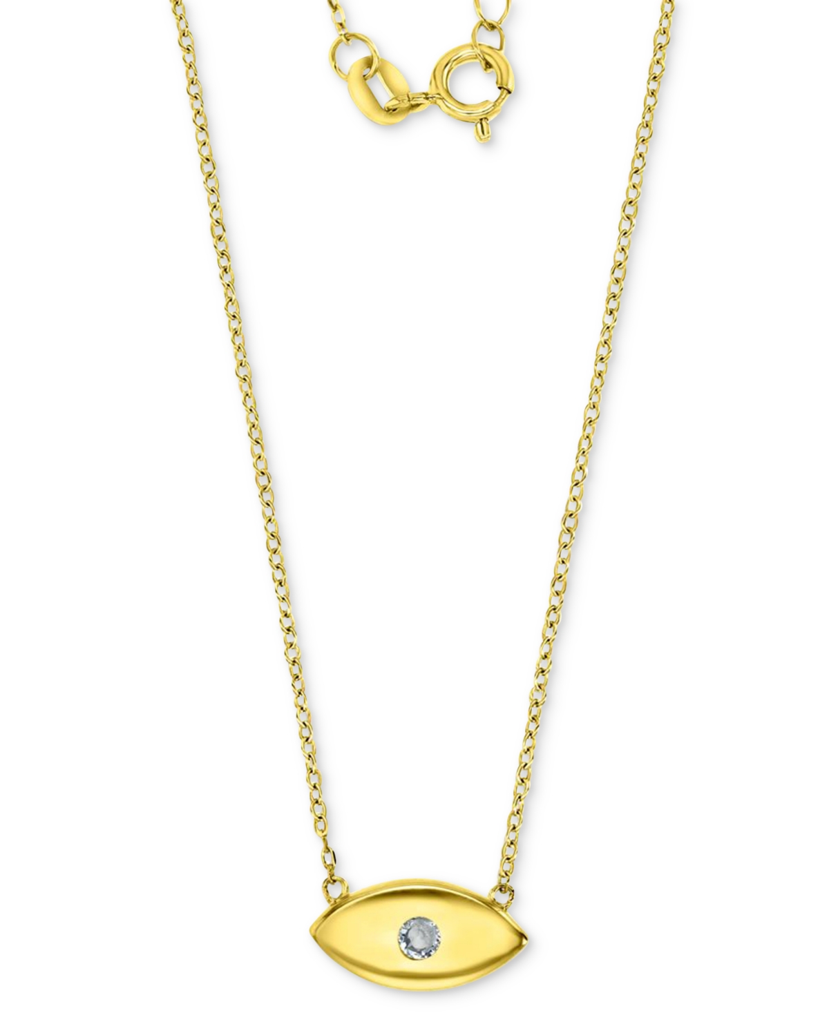 Cubic Zirconia Polished Evil Eye Pendant Necklace in 14k Gold-Plated Sterling Silver, 16" + 2" extender - Gold