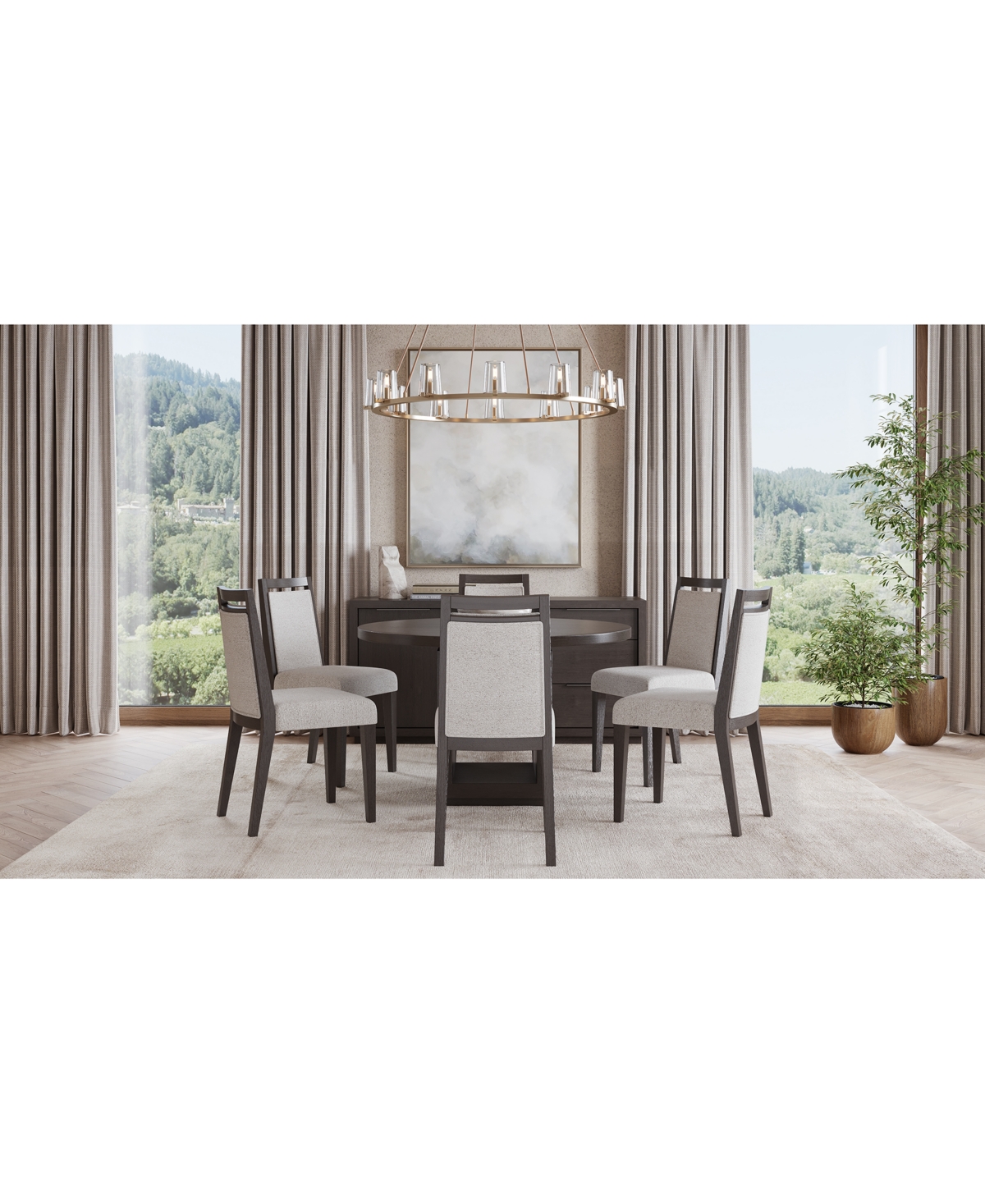 Macy's Tivie 7 Pc Dining Set (round Table + 6 Dining Chairs) In Brown