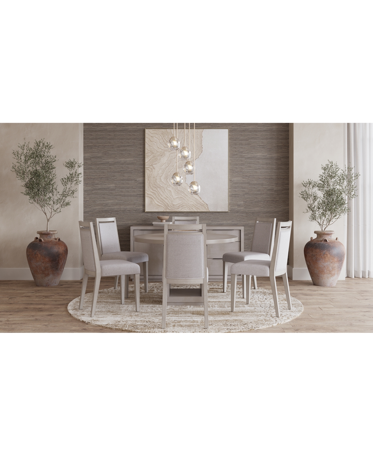 Macy's Tivie 7pc Dining Set (round Table + 6 Dining Chairs) In Grey