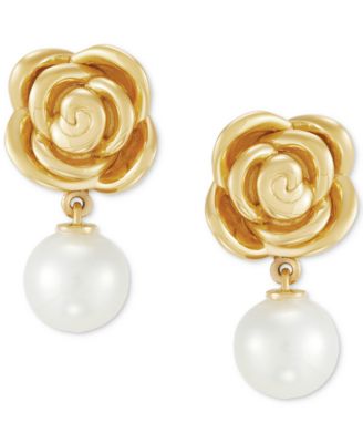 Honora - Cultured Freshwater Pearl (7-1/2mm) Rose Drop Earrings in 14k Gold
