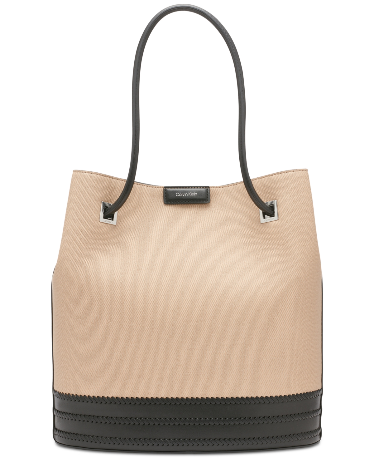 Calvin Klein Ash Whip-stitch Tote With Magnetic Closure In Black Natura