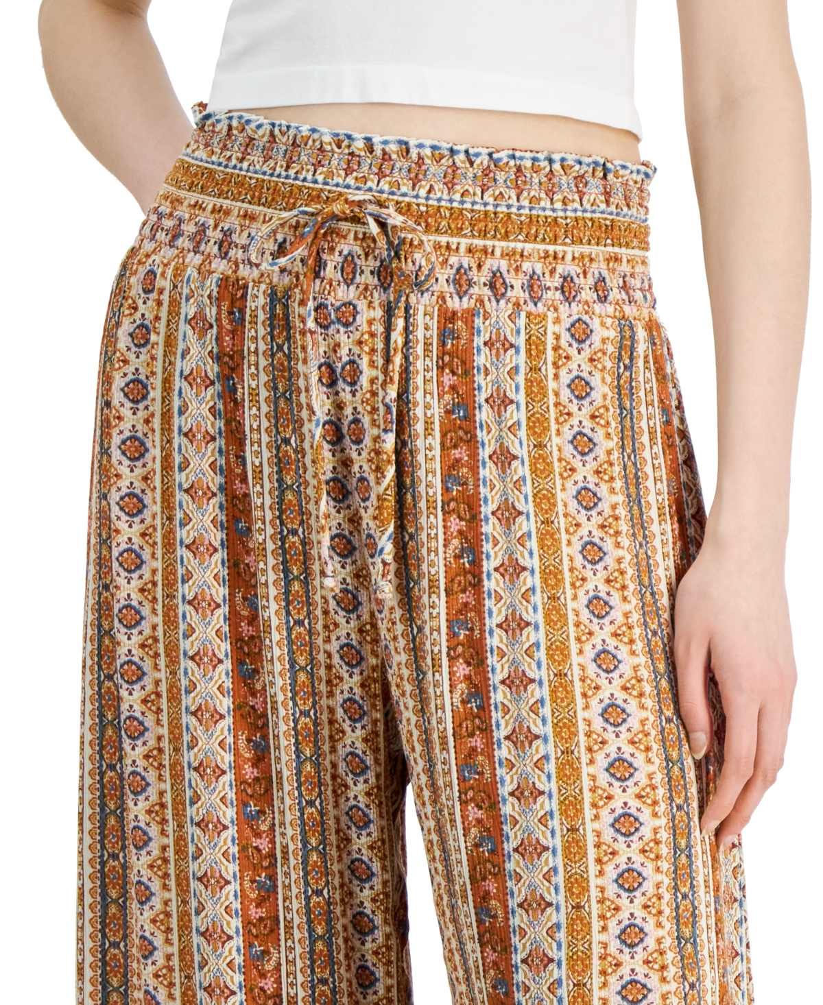Shop Kingston Grey Juniors' Printed High-rise Hi-low Gaucho Pants In Cream Multi