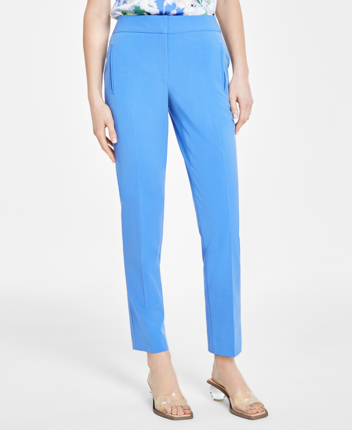 Shop Bar Iii Women's Bi-stretch Straight-leg Mid-rise Pants, Created For Macy's In Delft Blue