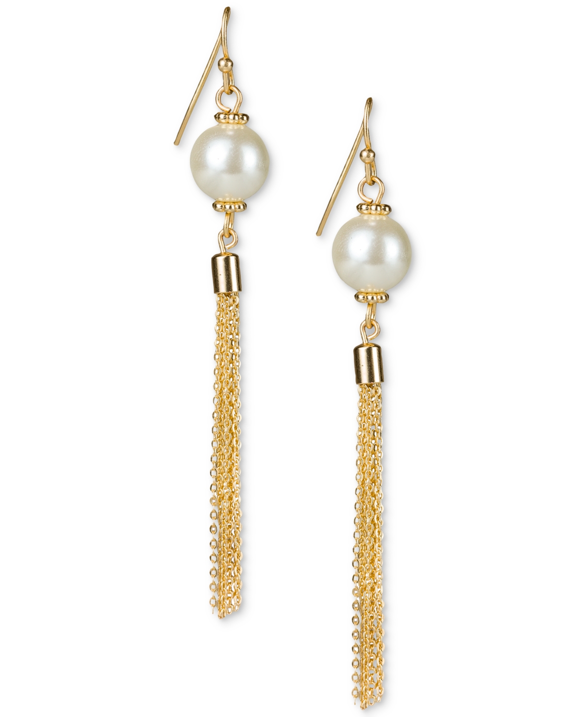 Gold-Tone Imitation Pearl Tassel Earrings - Matte Gold