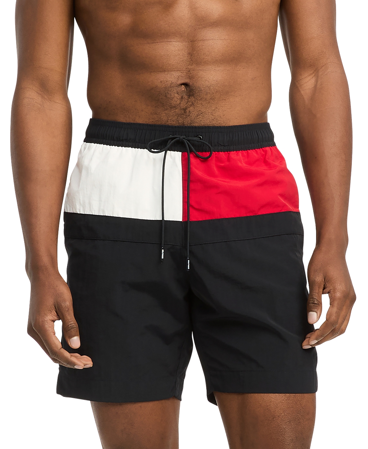Tommy Hilfiger Core Flag Long Drawstring Swim Short In Navy In Desert Sky