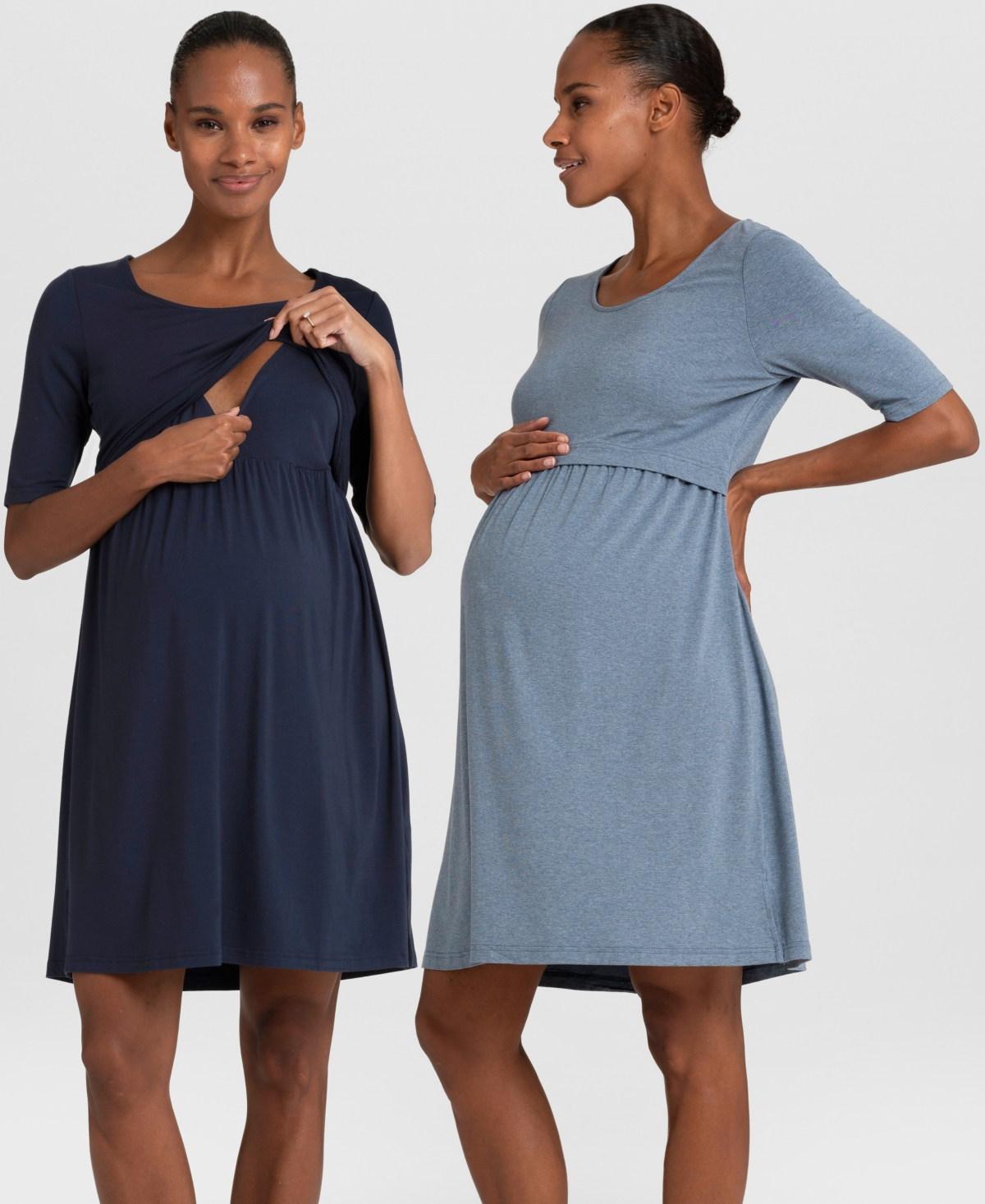 Seraphine Women's Stretch Jersey Maternity And Nursing Nighties, Twin Pack In Blue,navy