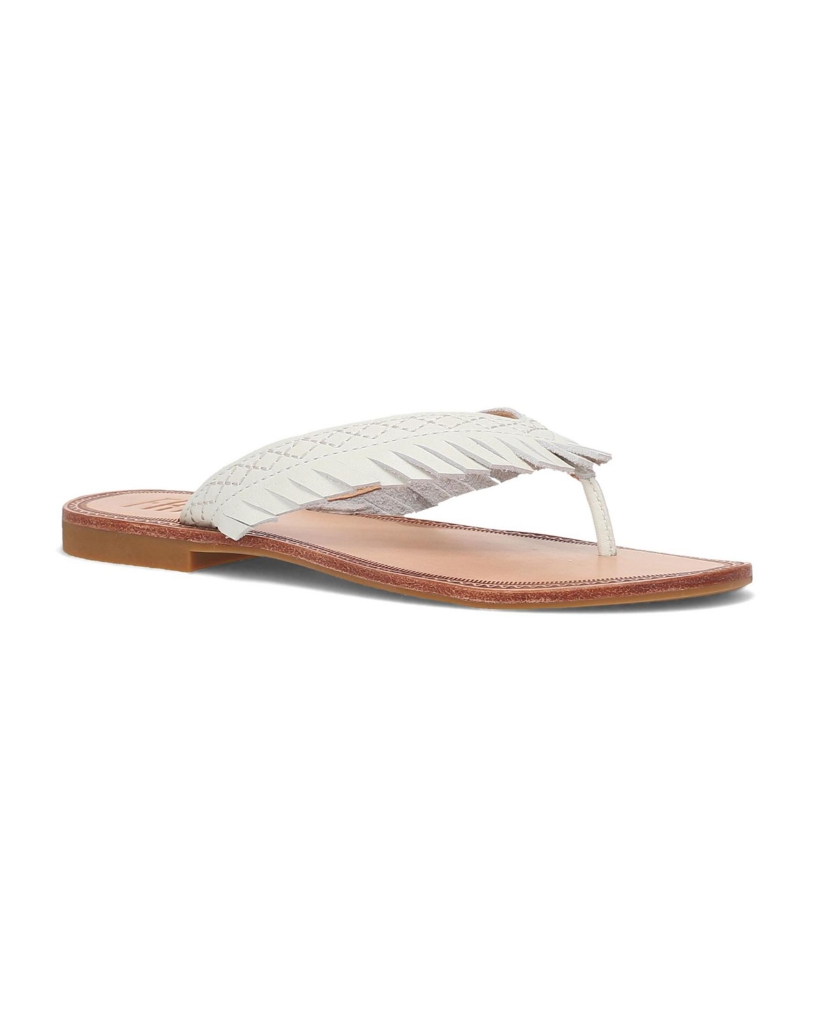 Women's Ava Fringe Thong Flat Sandals - White - Full Grain Leather
