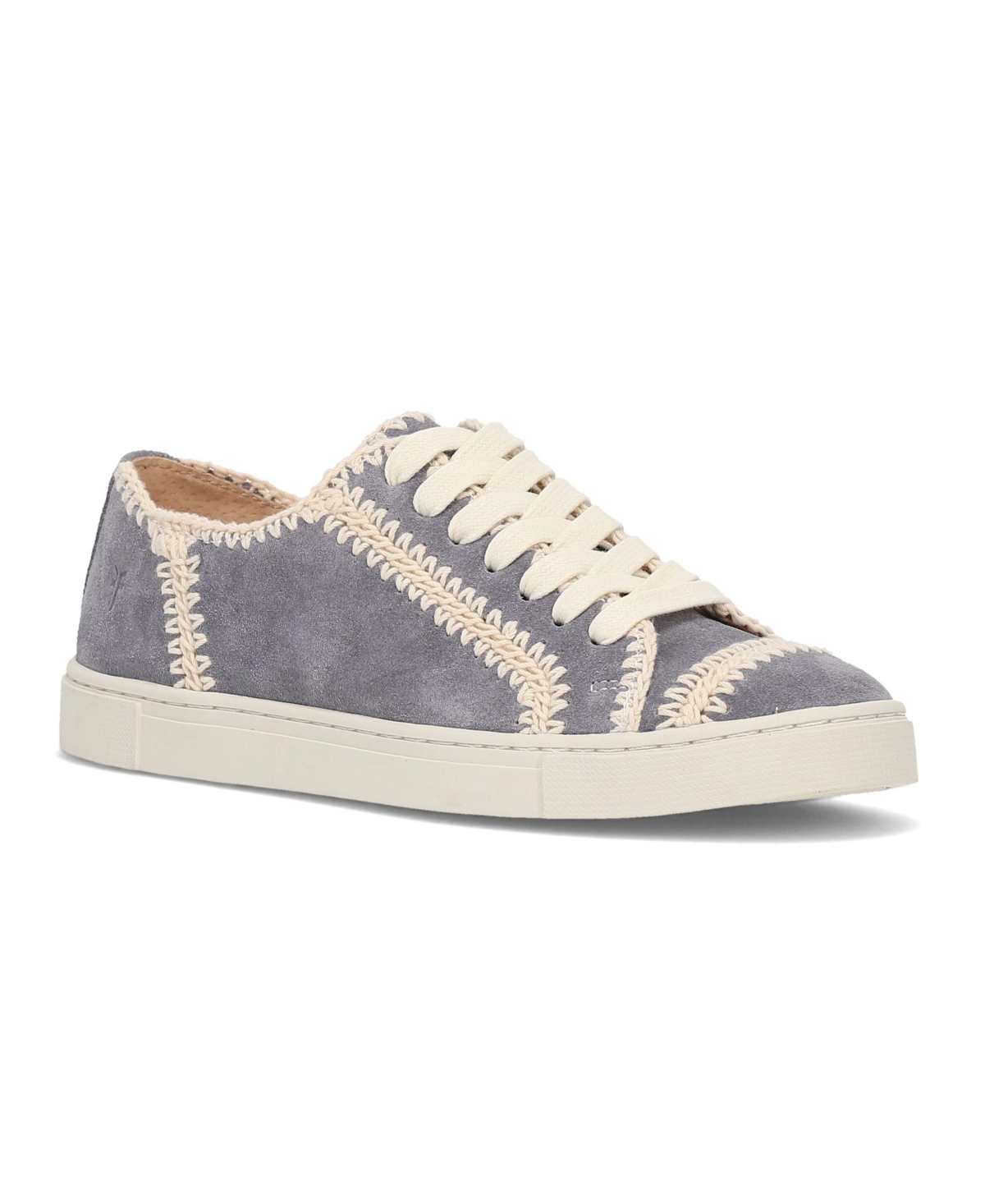 Women's Ivy Crochet Low Lace Up Leather Sneakers - White - Tumbled Leather