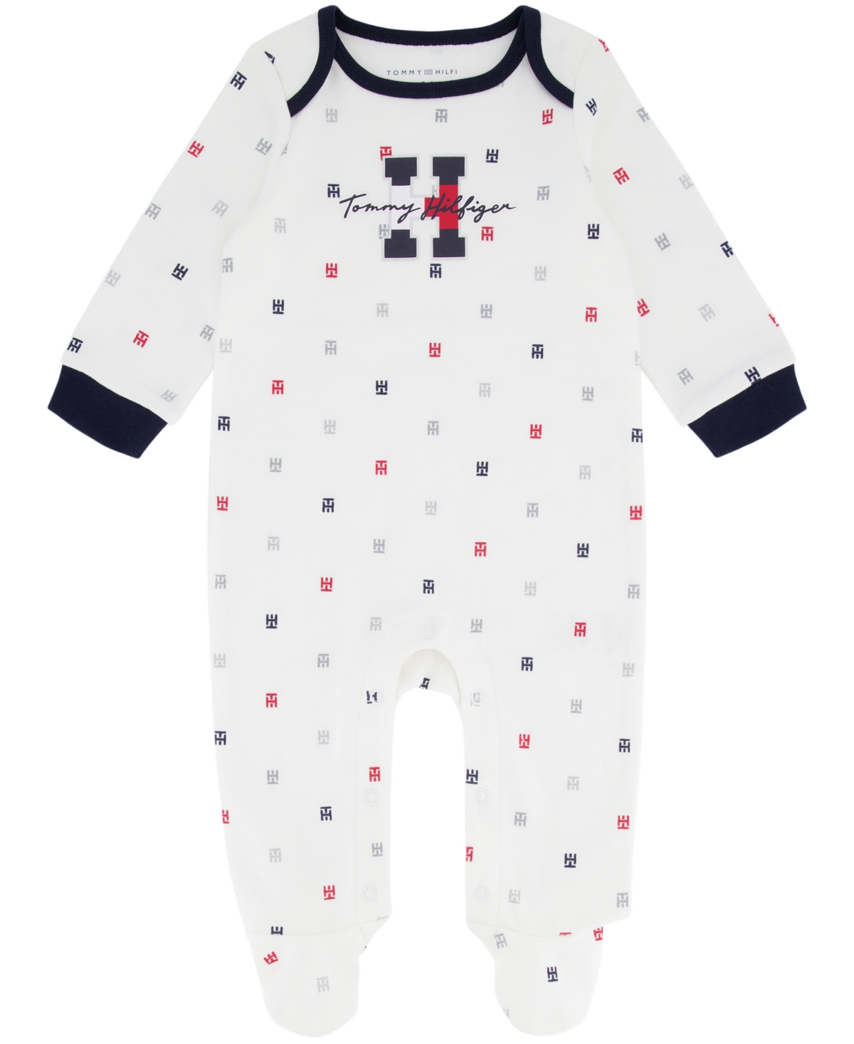 Tommy Hilfiger Baby Boys One-piece Logo-print Footed Coverall In White Print