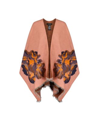 Women's Pop Flower Border Midweight Woven Ruana