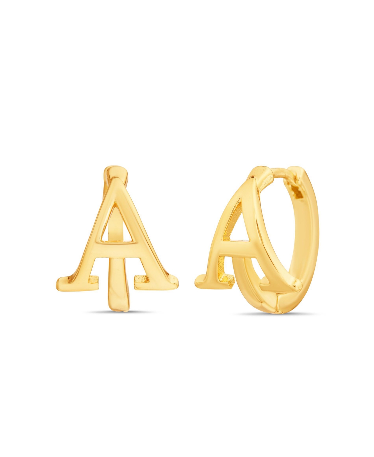 Gold-Tone Letter "A" Initial Huggie Hoop Earring - S