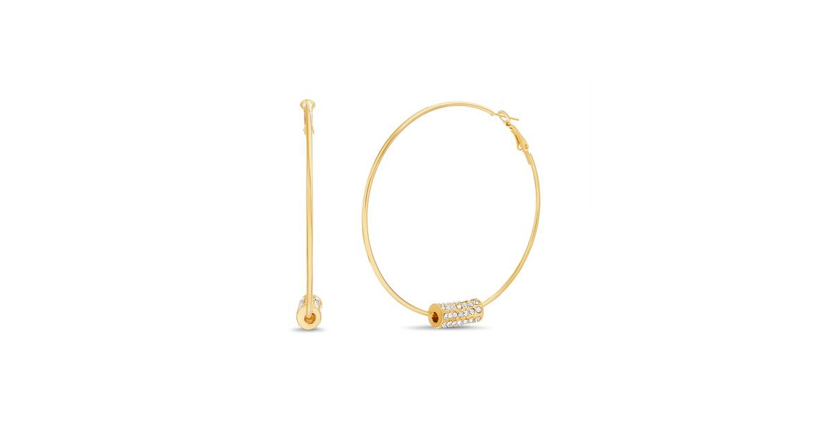 Gold-Tone Hoop Earring with Pave Bar - Gold