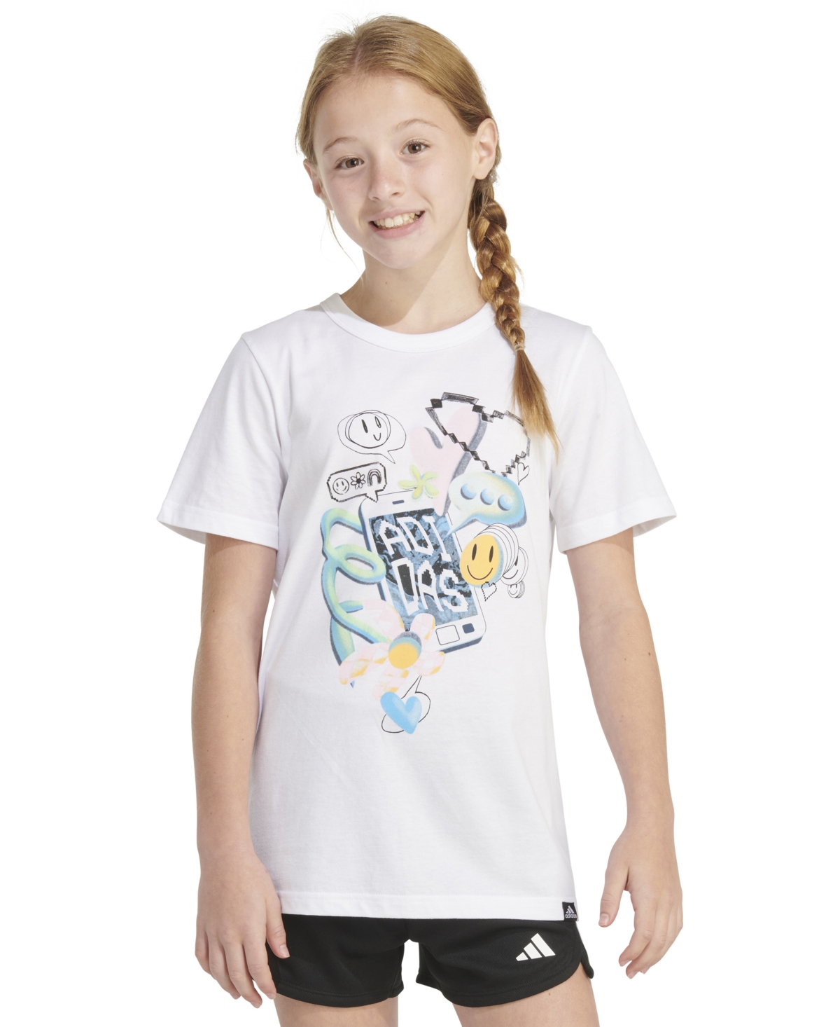 Shop Adidas Originals Big Girls Short-sleeve Cotton Logo Graphic T-shirt In White W Multi