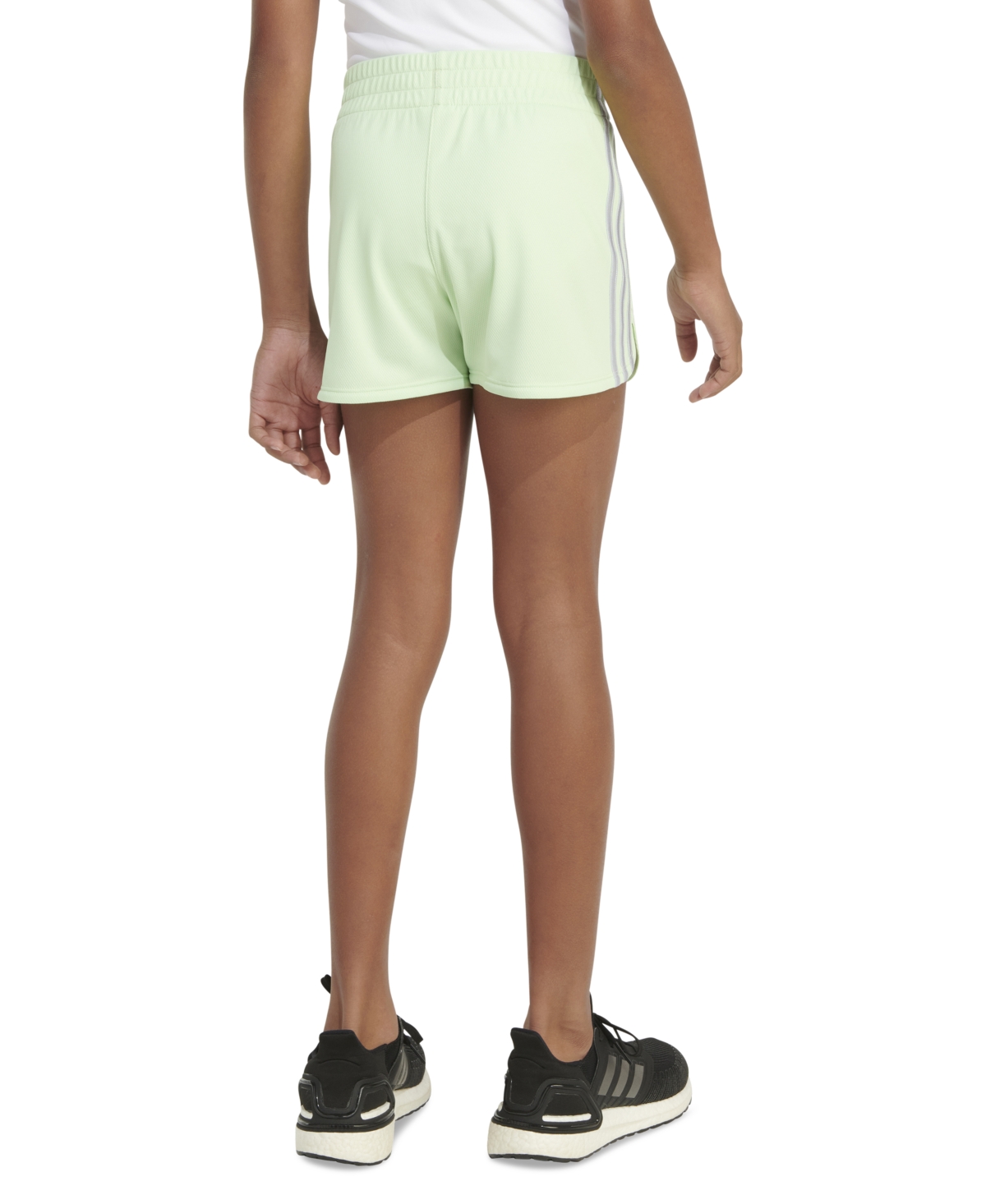 Shop Adidas Originals Big Girls 3-stripe Pacer Mesh Shorts In Semi Green Spark