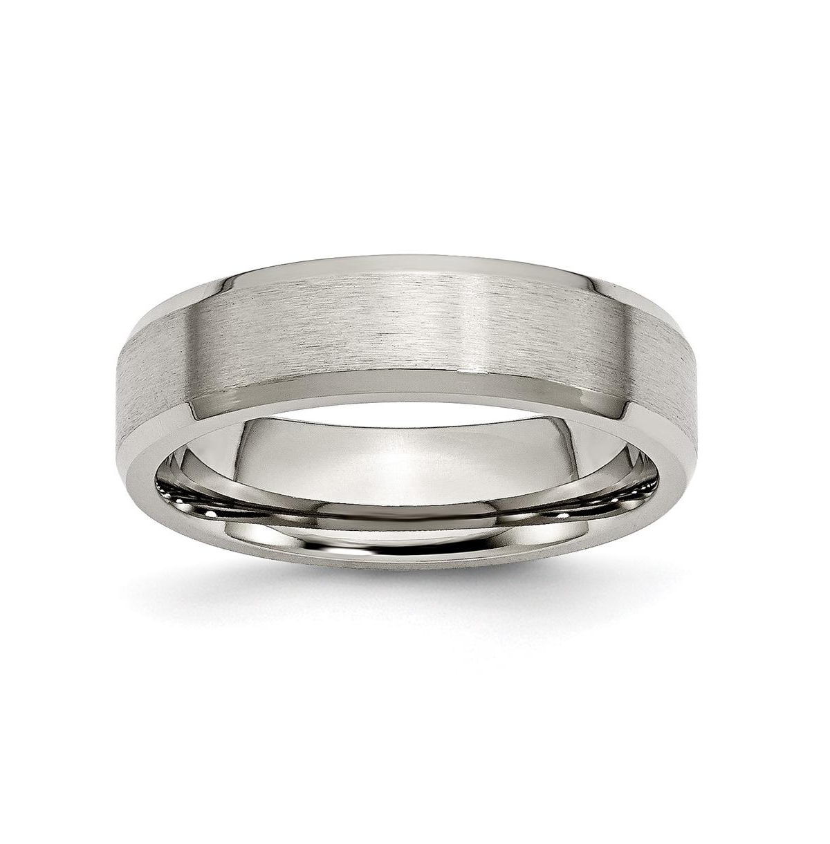 Titanium Brushed Beveled Edge Wedding Band Ring - Silver