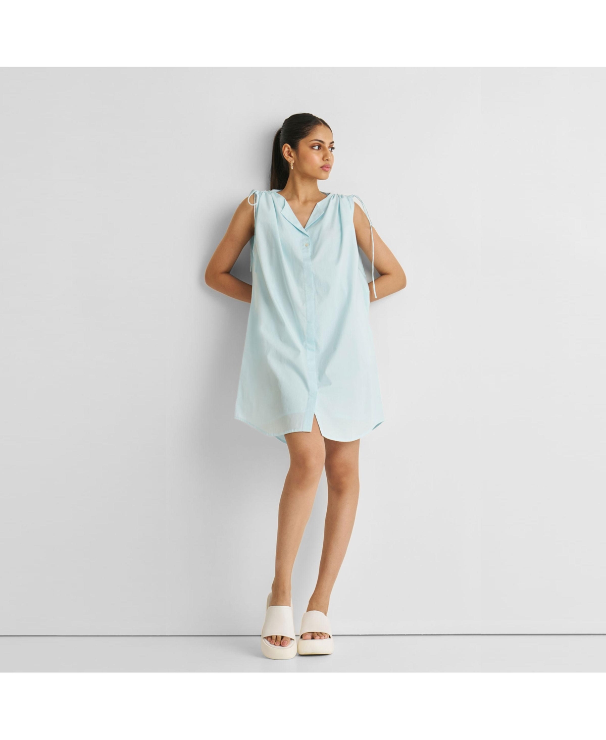 Women's Shirt dress with Shoulder Tie Details - Summer blue