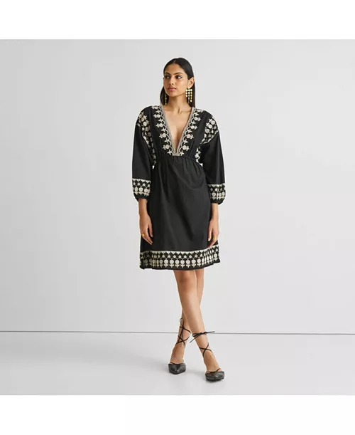 women's deep v embroidered dress
