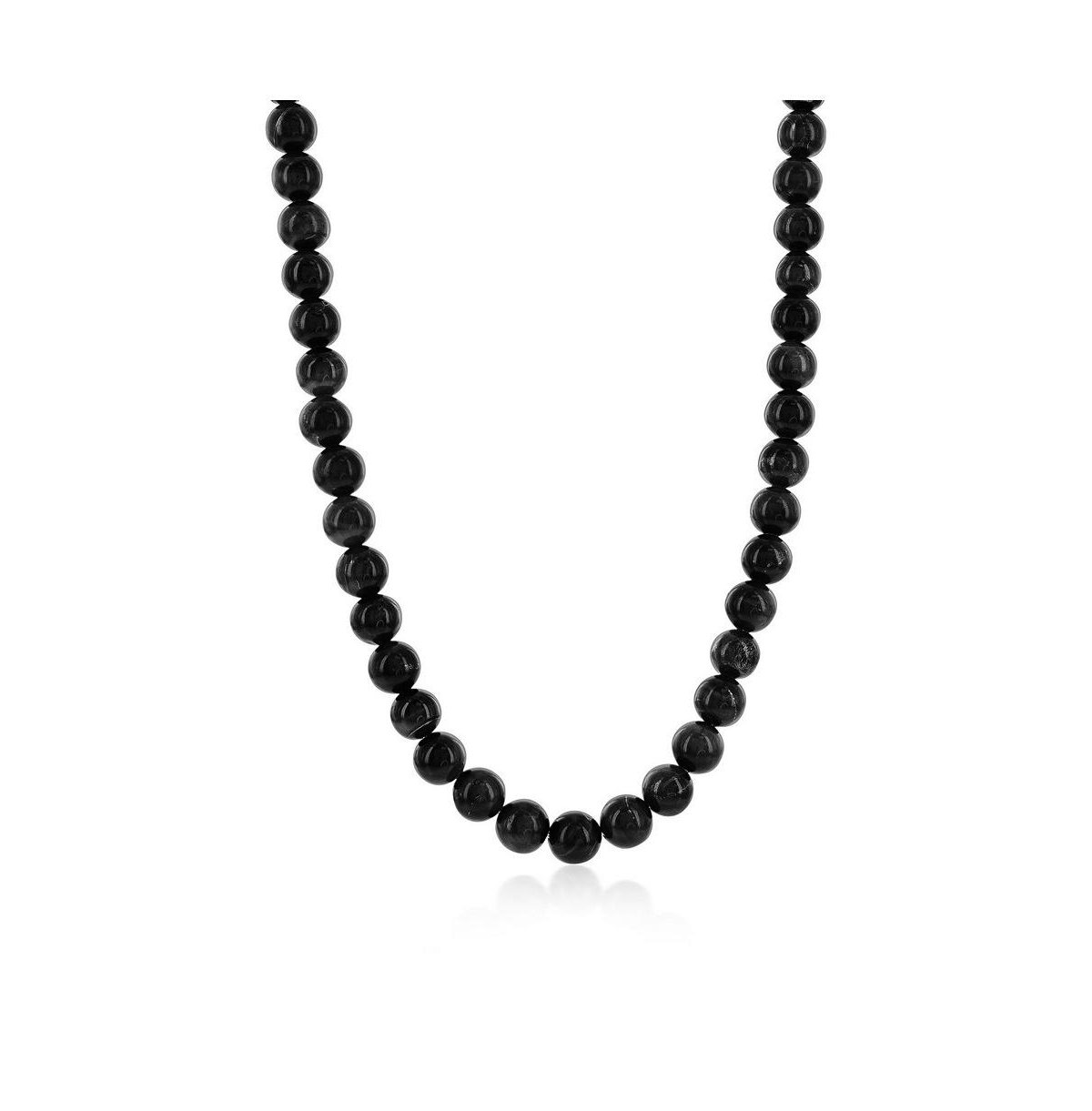 Stainless Steel 8mm Natural Stone Bead Necklace - Onyx