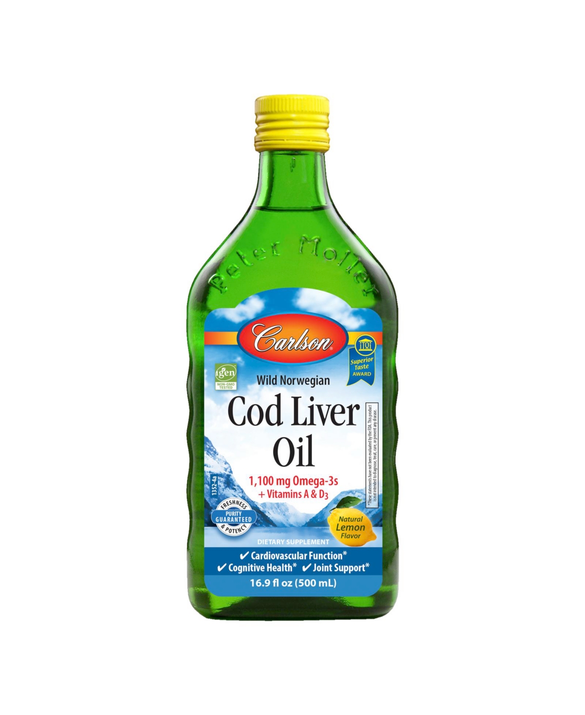 Carlson - Cod Liver Oil, 1100 mg Omega-3s + A & D3, Norwegian, Wild Caught, Sustainably Sourced, Lemon, 500 mL (16.9 Fl Oz)