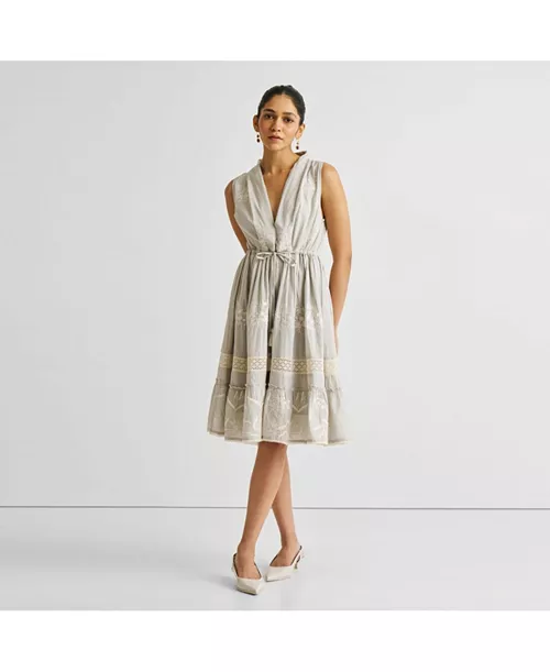 women's embroidered drawstring gathered dress