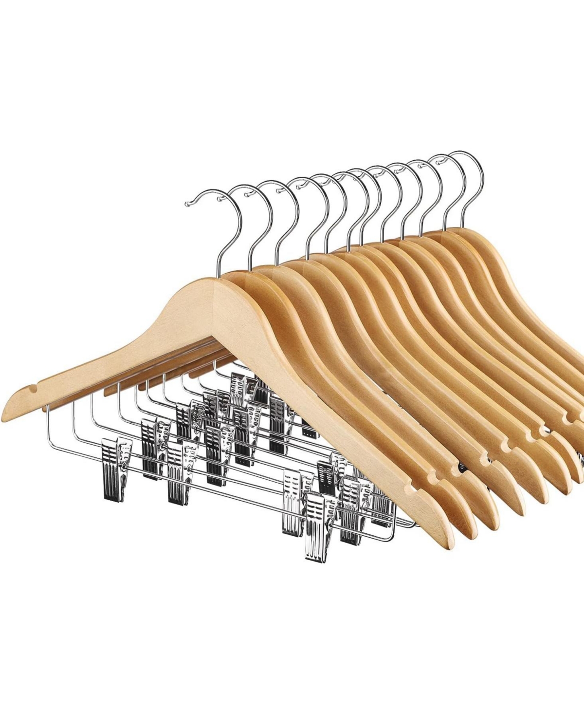 High-Grade Wooden Suit Hangers Skirt Hangers with Clips 12 Pack Natural - Natural