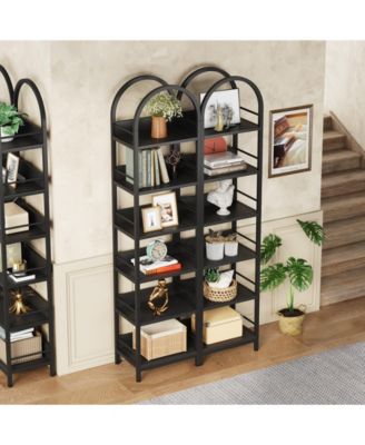 6-Tier Open Bookshelf, 78.7" Tall Arched Bookcase Narrow Bookshelf with Metal Frame for Living Room, Home Office