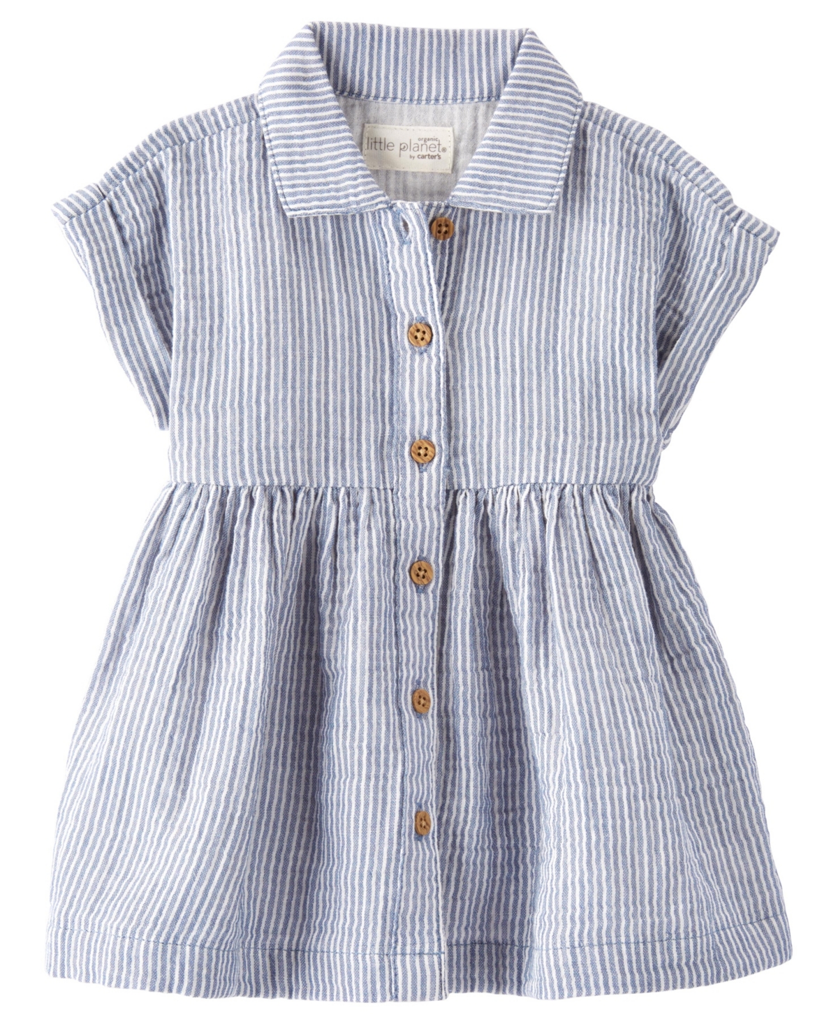 Shop Carter's Little Planet By  Baby Girls Organic Cotton Button-front Dress In Blue