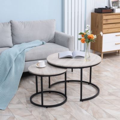 Round Table Set of 2 Nesting Tables Metal Frame,