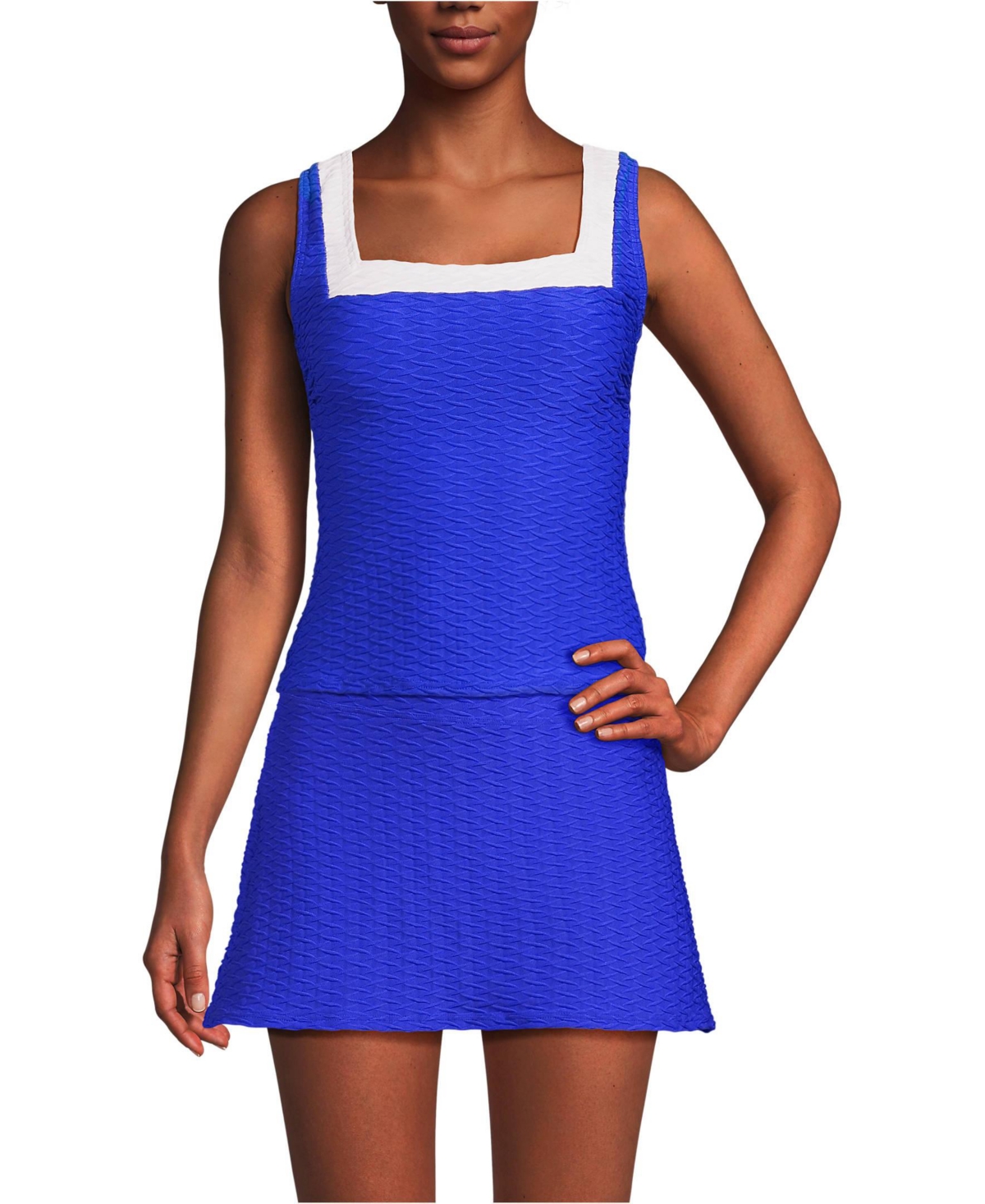 Lands' End Women's Texture Square Neck Tankini Swimsuit Top -white