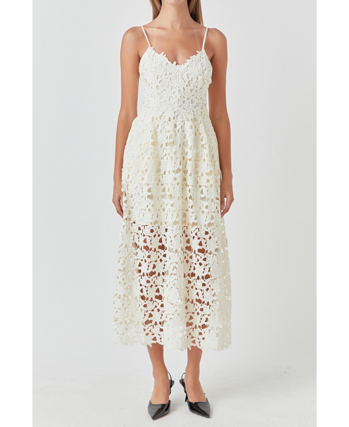 Endless Rose Lace Spaghetti Strap Midi Dress In Cream