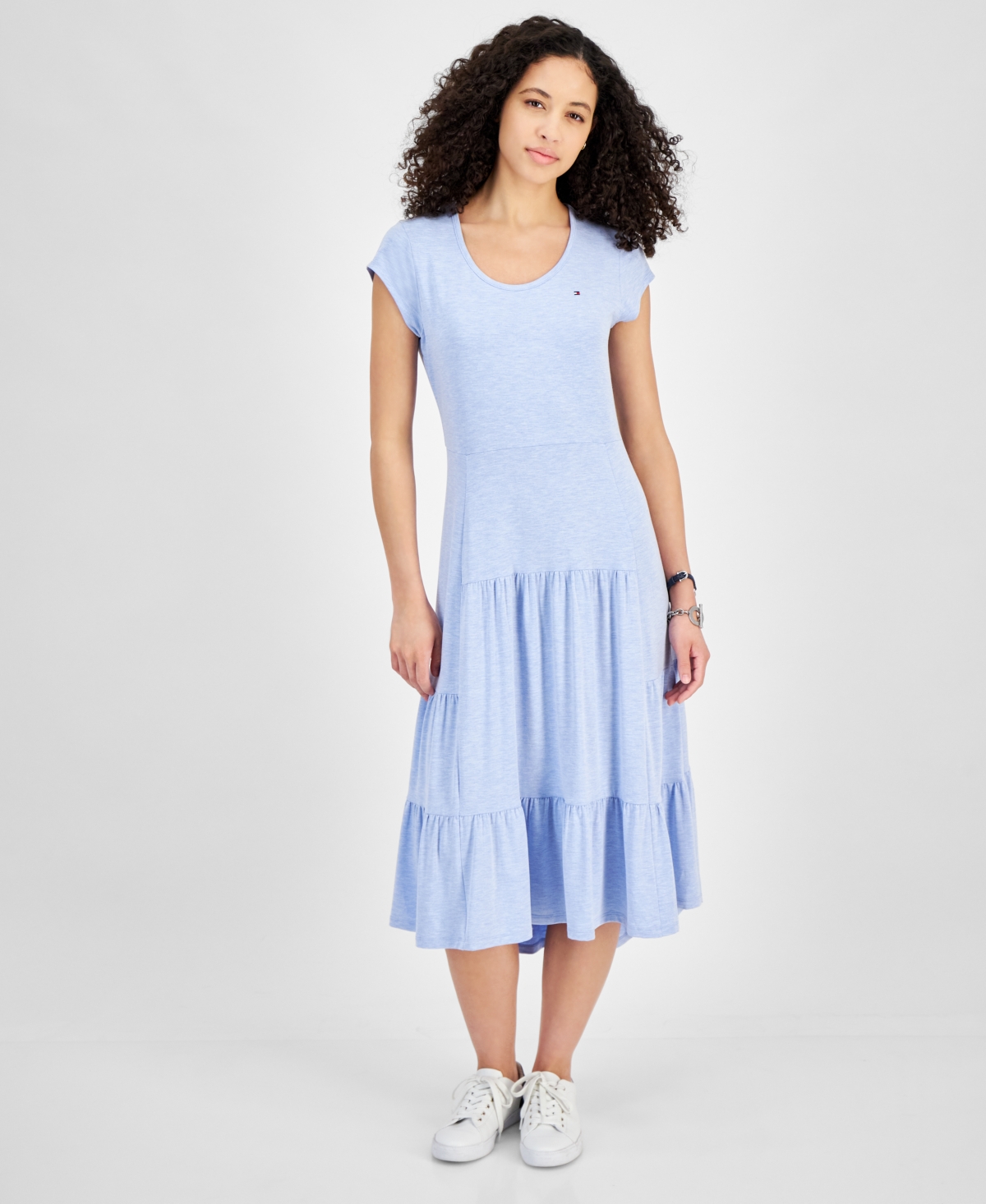 Women's Short-Sleeve Tiered Midi Dress - Chambray H