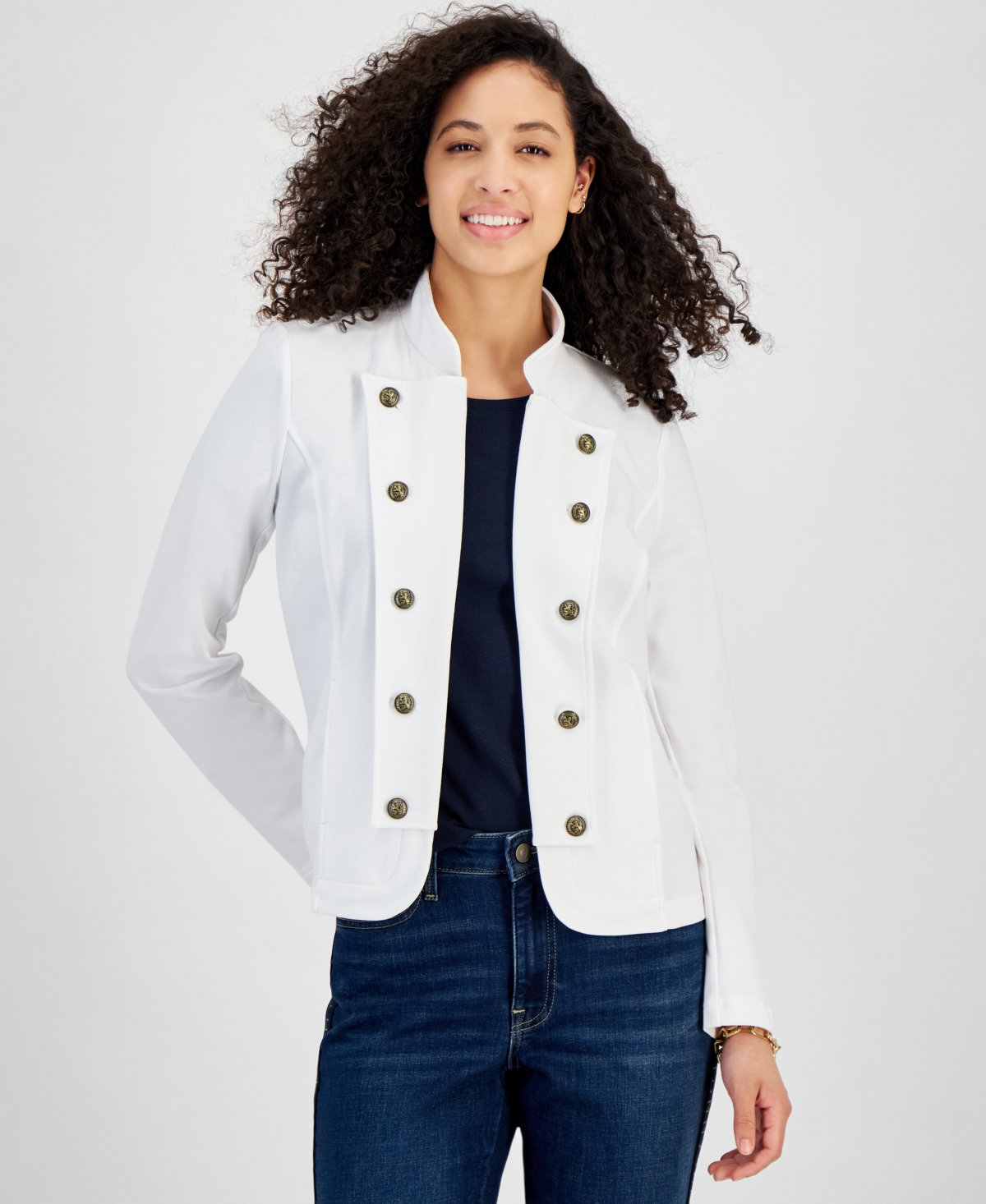 Shop Tommy Hilfiger Women's Solid Open-front Band Jacket In Brt White