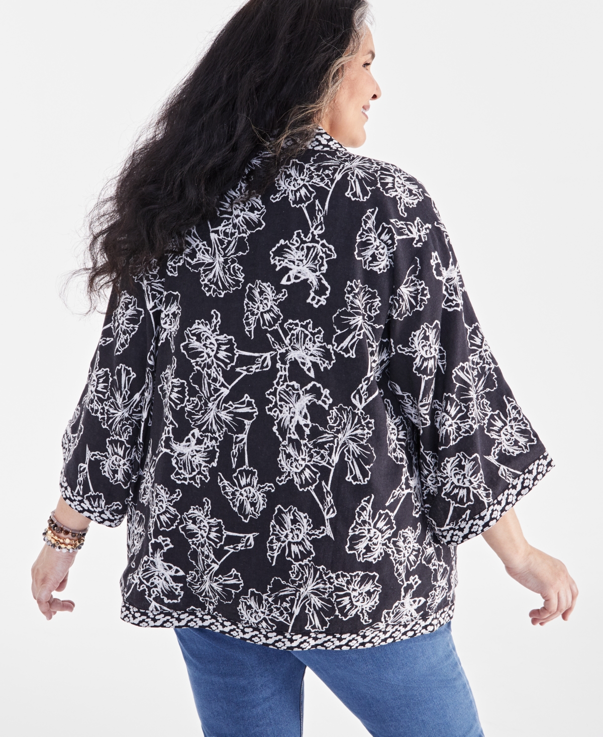 Style & Co Plus Size Linen Blend Reversible Kimono, Created for Macy's