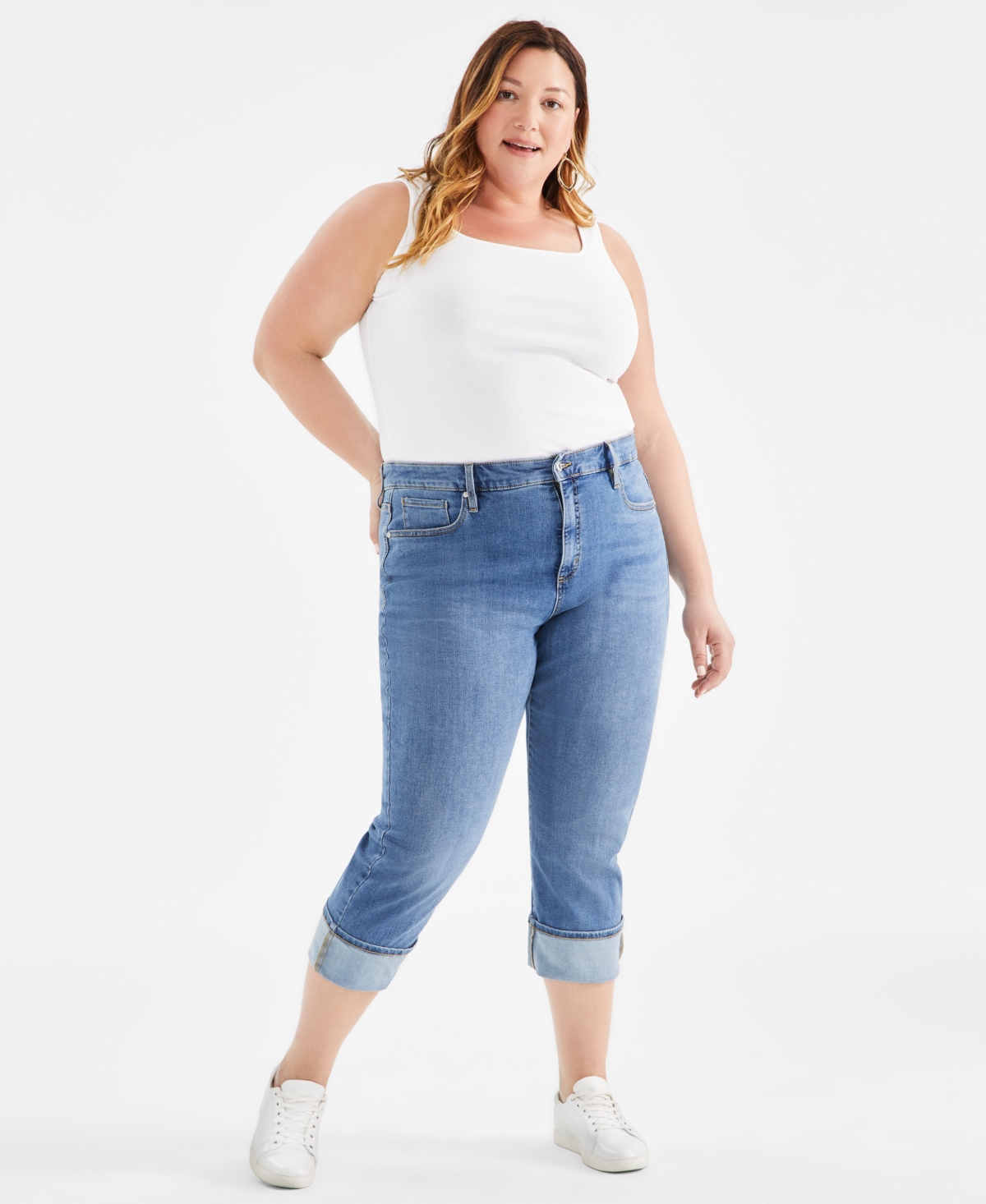Style & Co Plus Size High-rise Cuff Capri Jeans, Created For Macy's In Sand