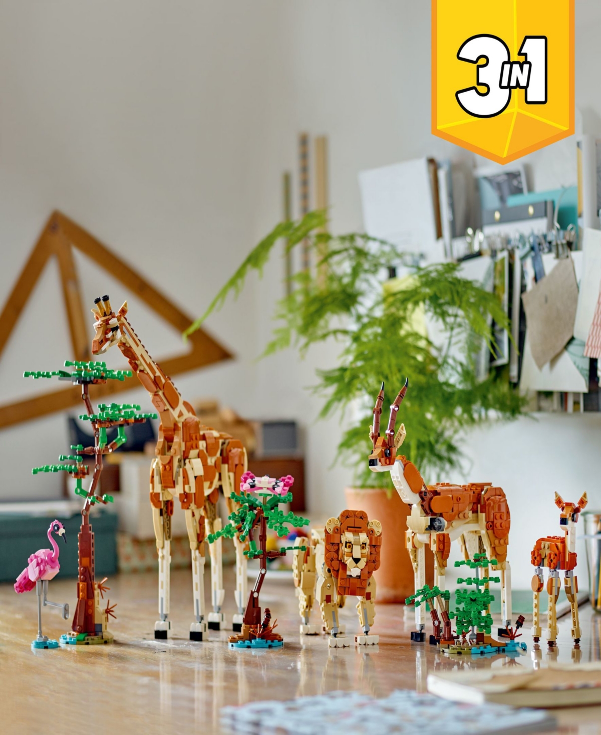 Lego Creator 3 In 1 Wild Safari Animals Set, Giraffe, Gazelles Or Lion Toy 31150, 780 Pieces In Multicolor