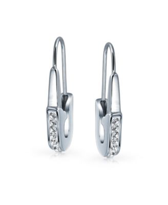 Safety Pin Threader Earrings Crystal Accent Silver Tone Surgical Steel
