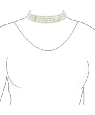 Fine Classic Necklace 4 Row Freshwater Pearl Choker GoldSilver Accent