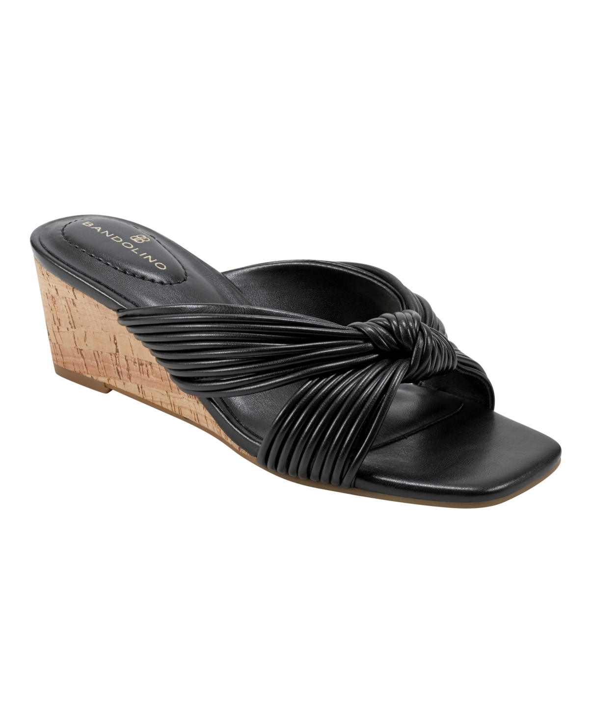 Shop Bandolino Women's Sassier Knot Detail Strappy Wedge Sandals In Black