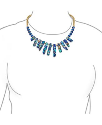 Blue Peck Organic Faceted Beads Irregular Stone Bib Fan Statement Collar Necklaces Gold Plated Adjustable