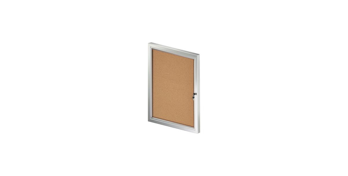 Small Enclosed Cork Bulletin Board w/ Lock & Key - Silver